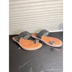 Sam Edelman Gigi Toe Ring Sandals Black Leather Croc Embossed Women’s Size 6